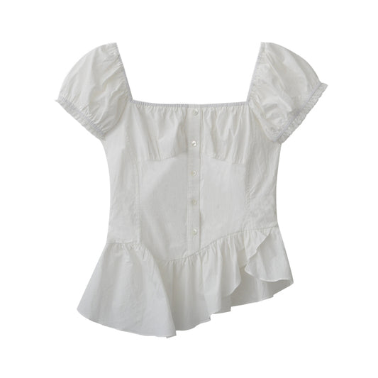 Ruched Peplum Blouse With Asymmetric Hem