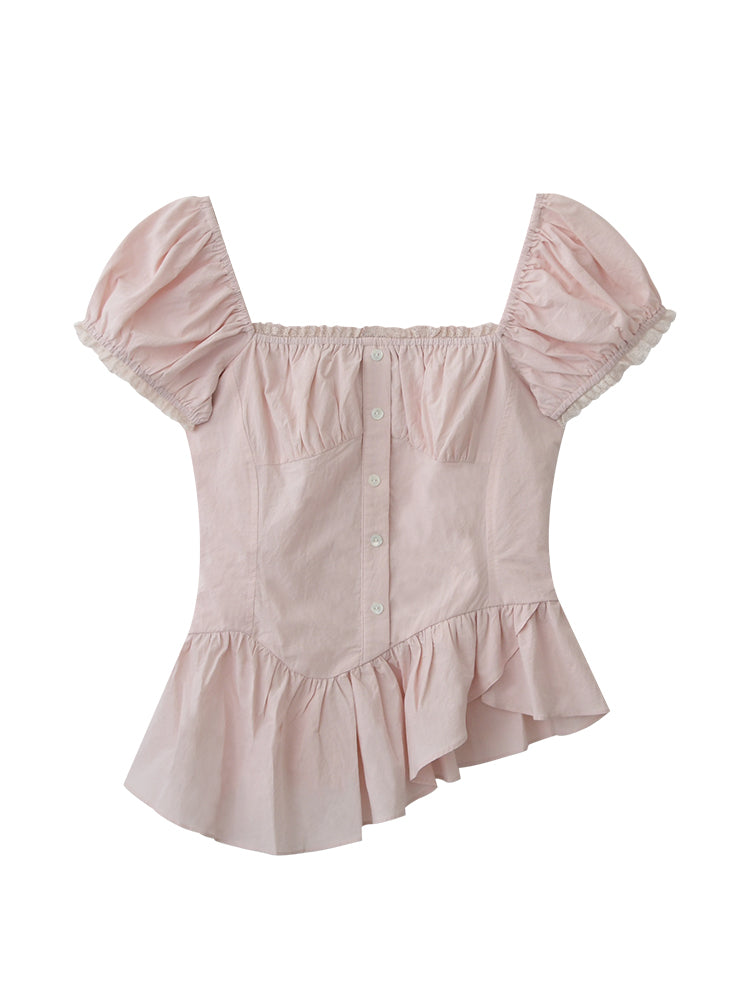 Ruched Peplum Blouse With Asymmetric Hem
