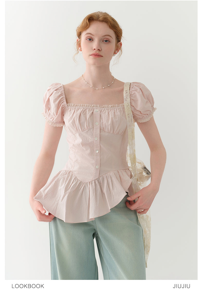 Ruched Peplum Blouse With Asymmetric Hem