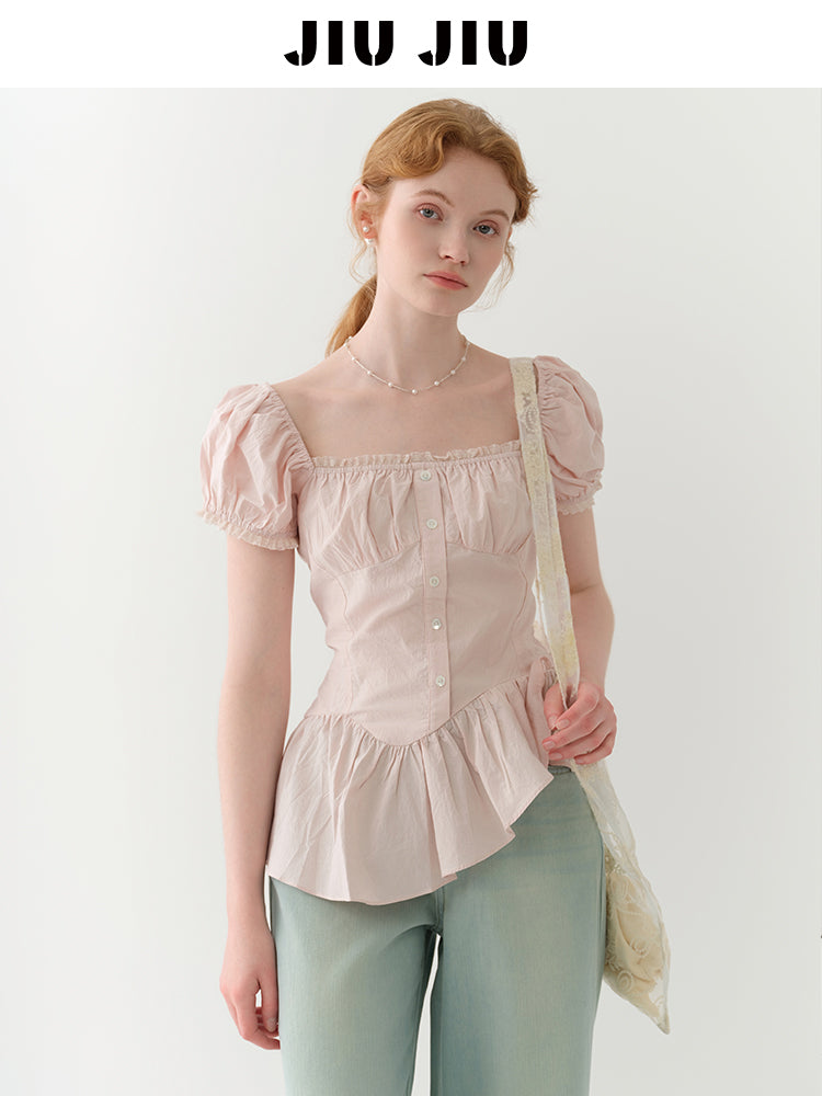 Ruched Peplum Blouse With Asymmetric Hem