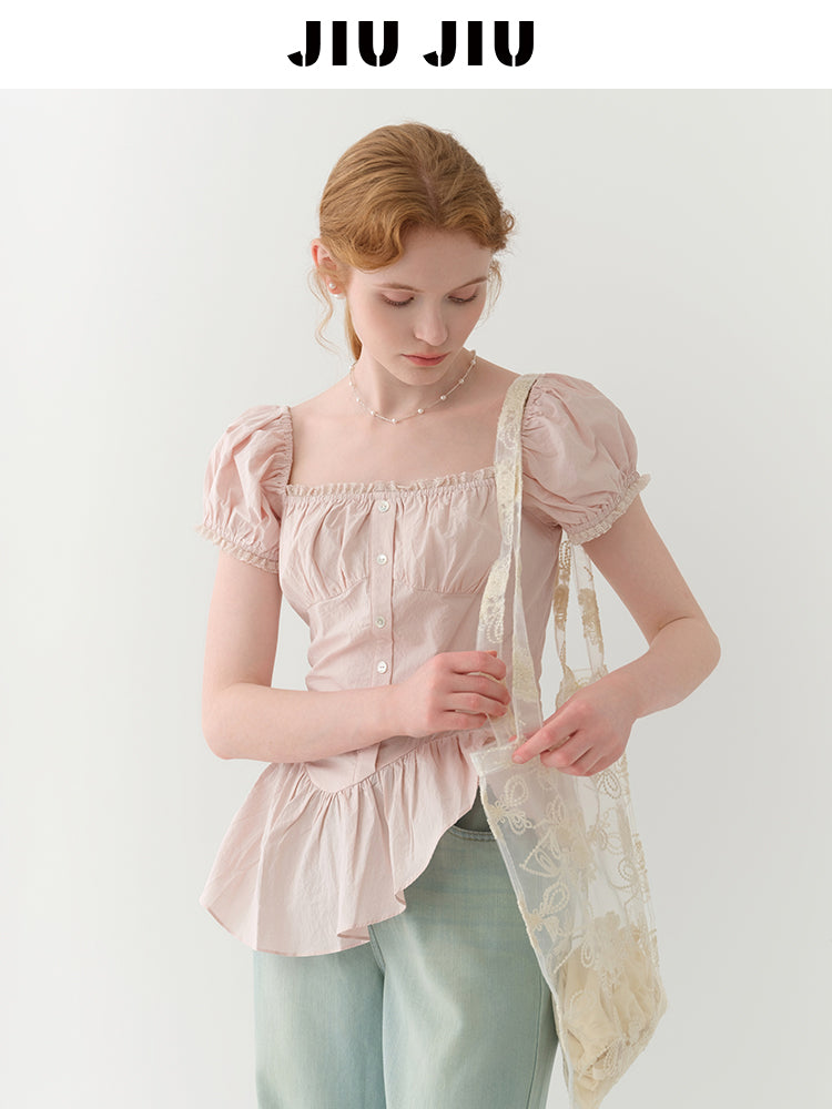 Ruched Peplum Blouse With Asymmetric Hem