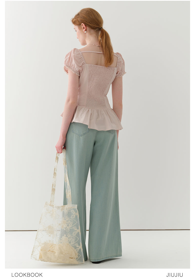 Ruched Peplum Blouse With Asymmetric Hem