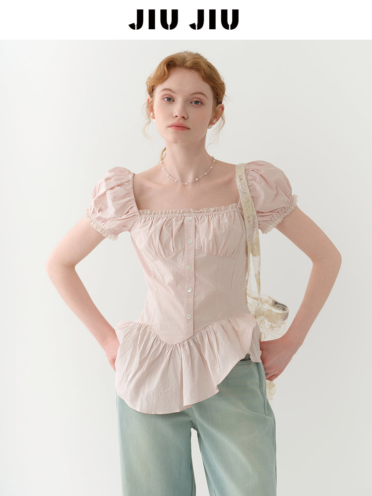 Ruched Peplum Blouse With Asymmetric Hem