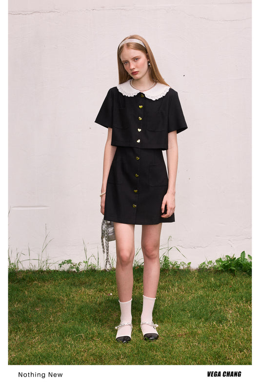 Chic Faux Two-Piece Dress With Doll Collar