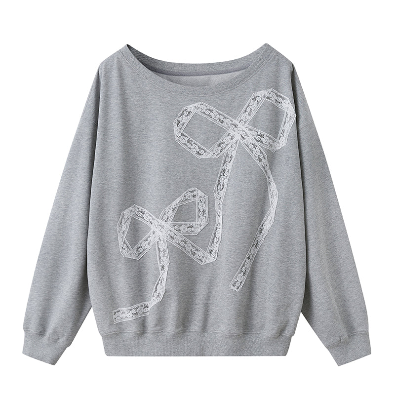 Relaxed Fit Sweatshirt With Lace Ribbon Embroidery
