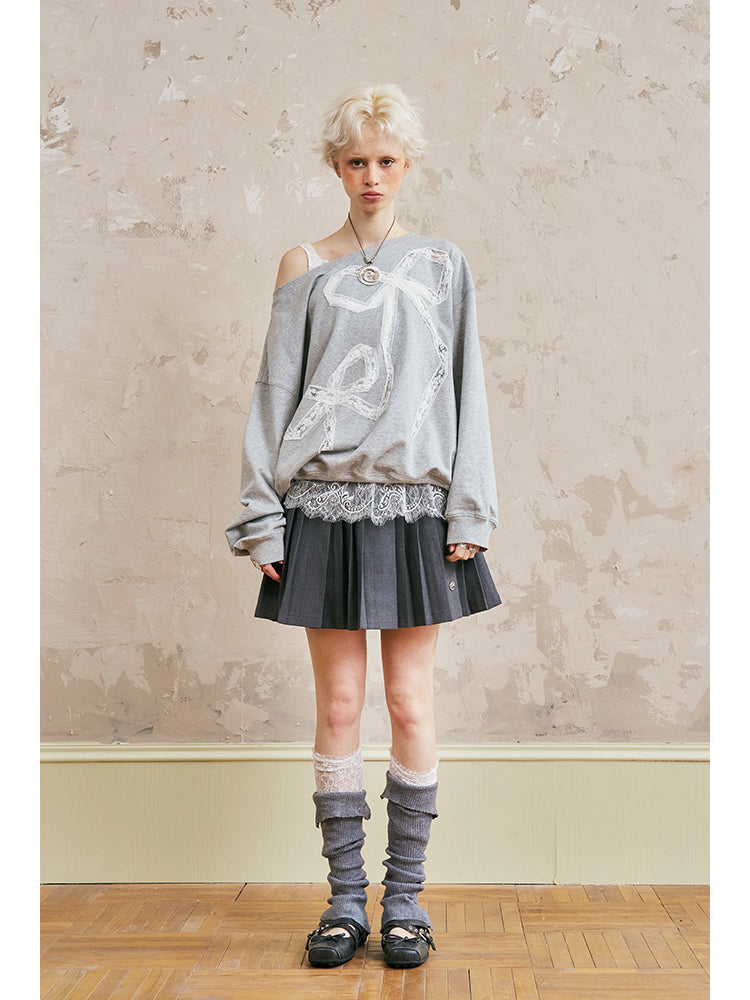 Relaxed Fit Sweatshirt With Lace Ribbon Embroidery