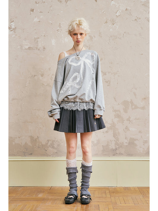 Relaxed Fit Sweatshirt With Lace Ribbon Embroidery