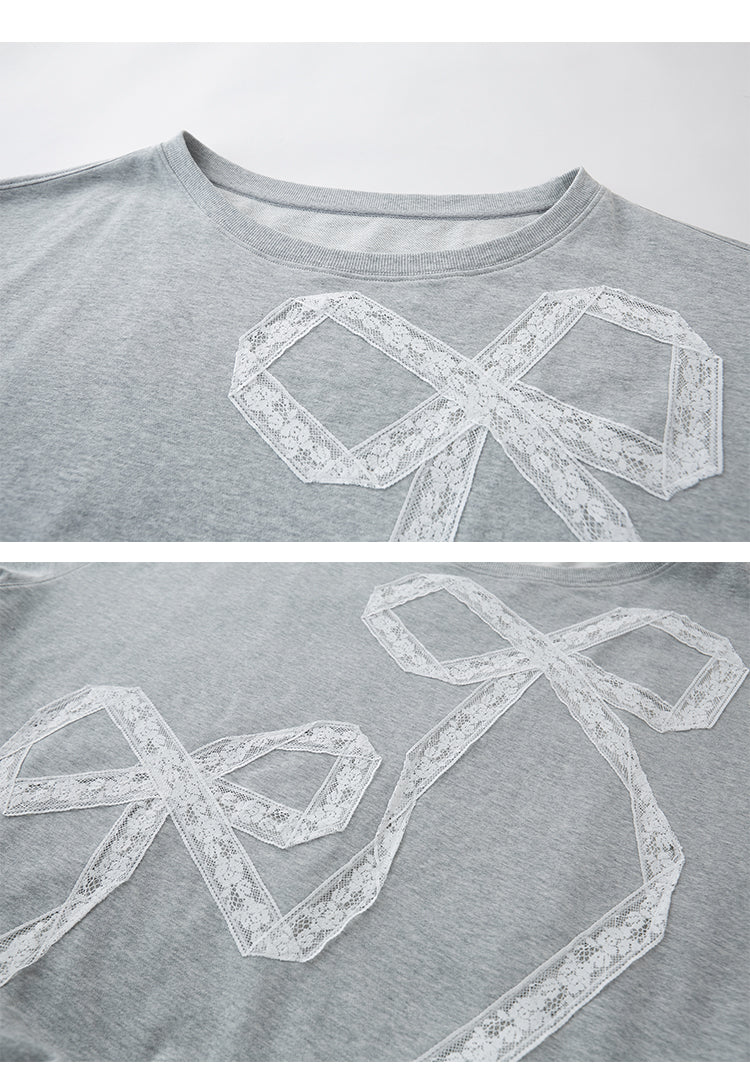 Relaxed Fit Sweatshirt With Lace Ribbon Embroidery