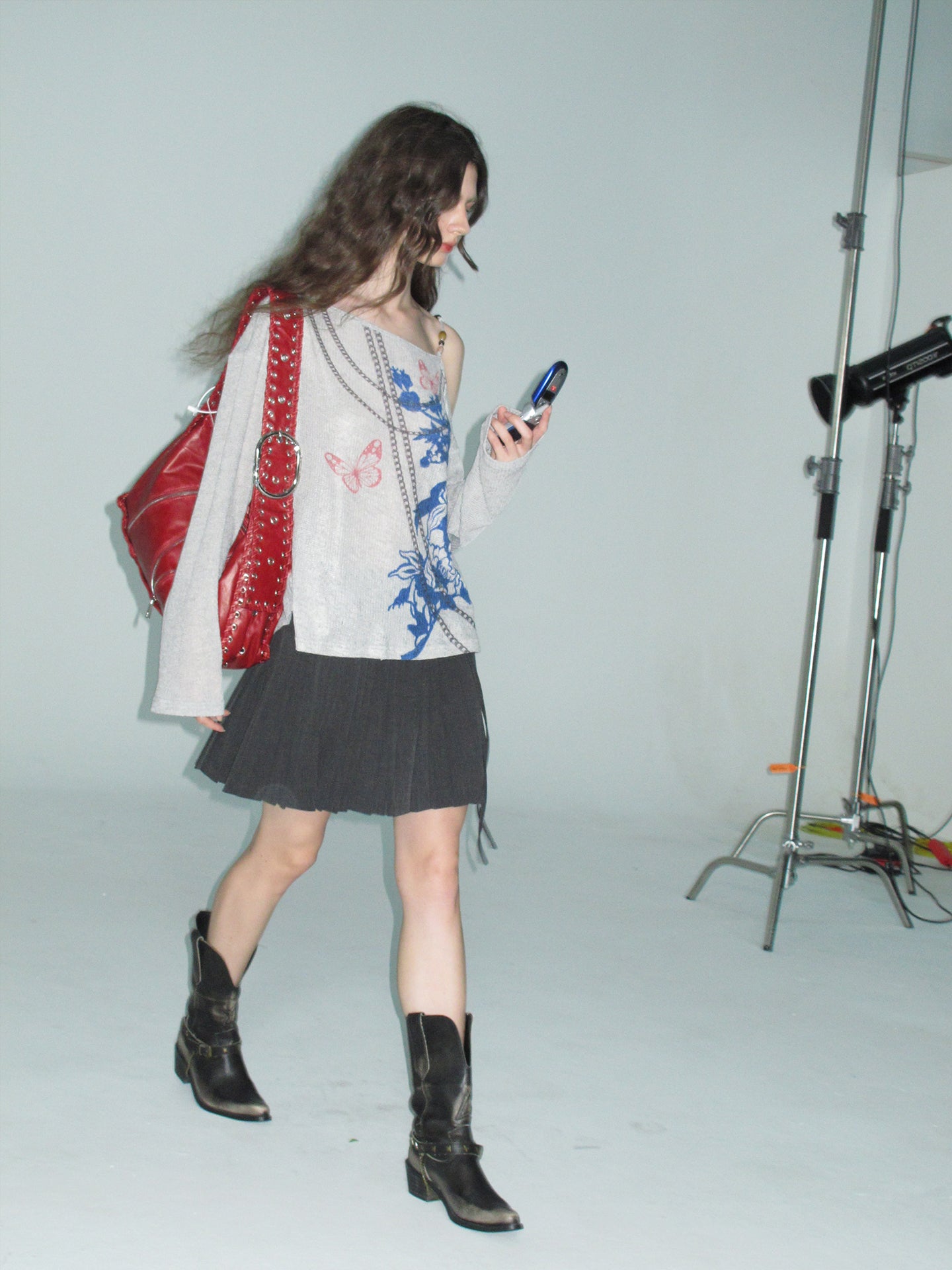 Beaded Strap One Shoulder Printed Top