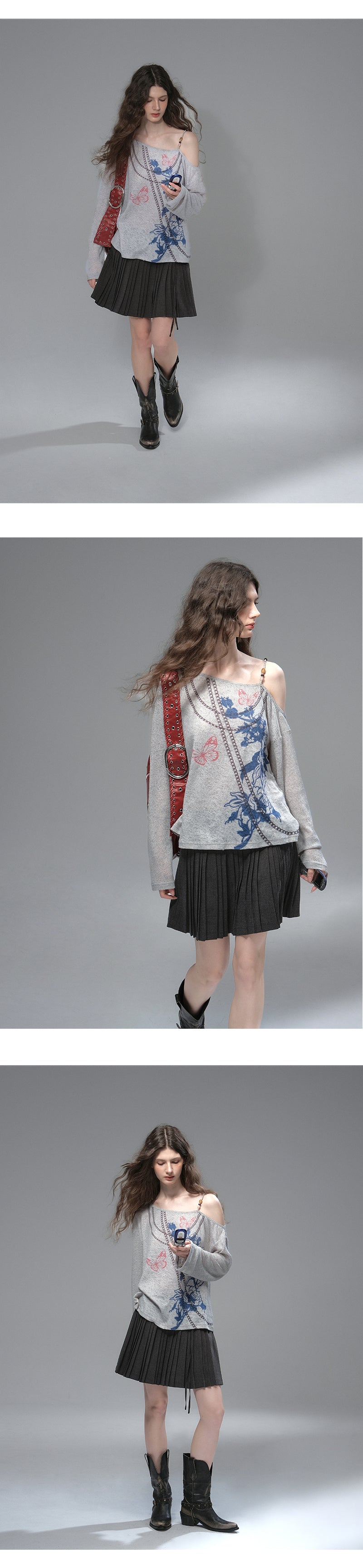 Beaded Strap One Shoulder Printed Top