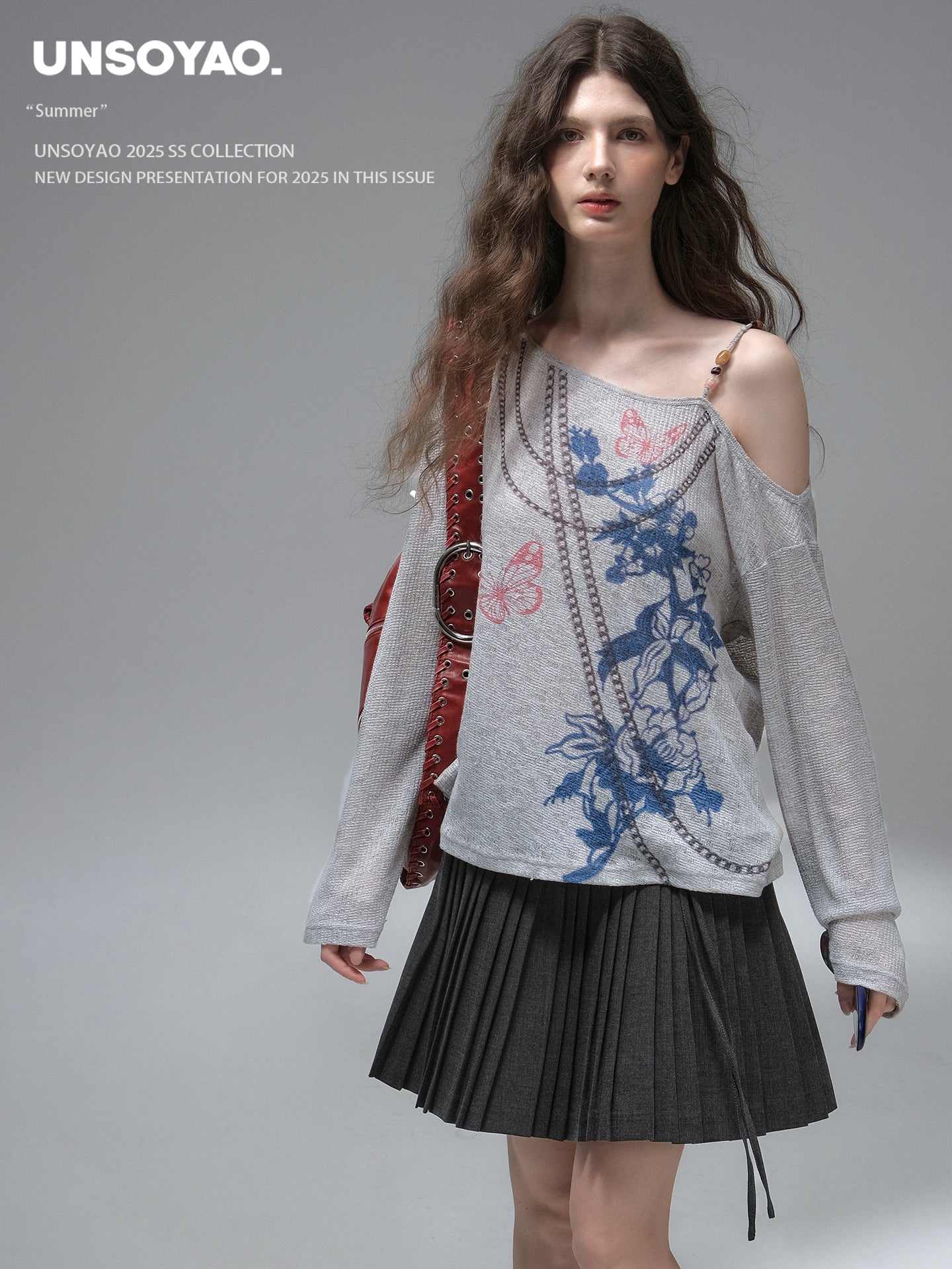 Beaded Strap One Shoulder Printed Top