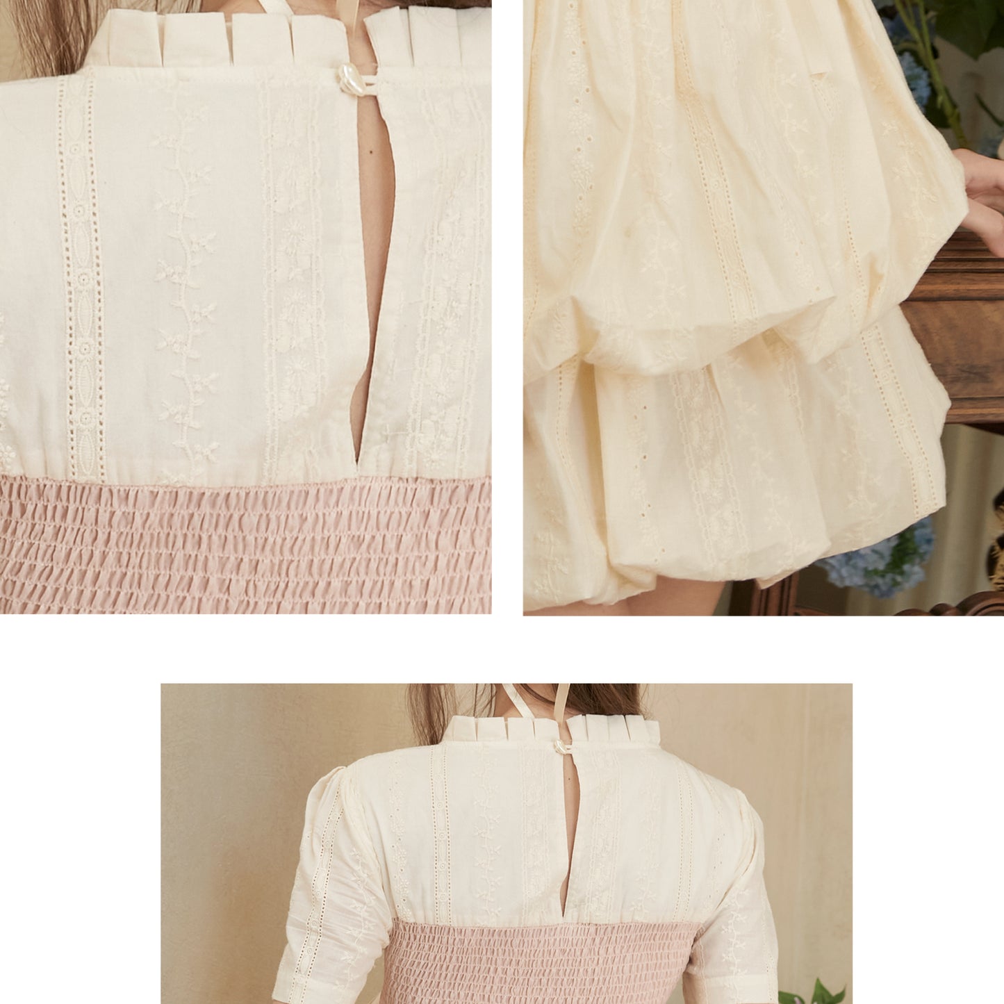 Embroidered Cotton Bubble Dress With Ribbon Bow