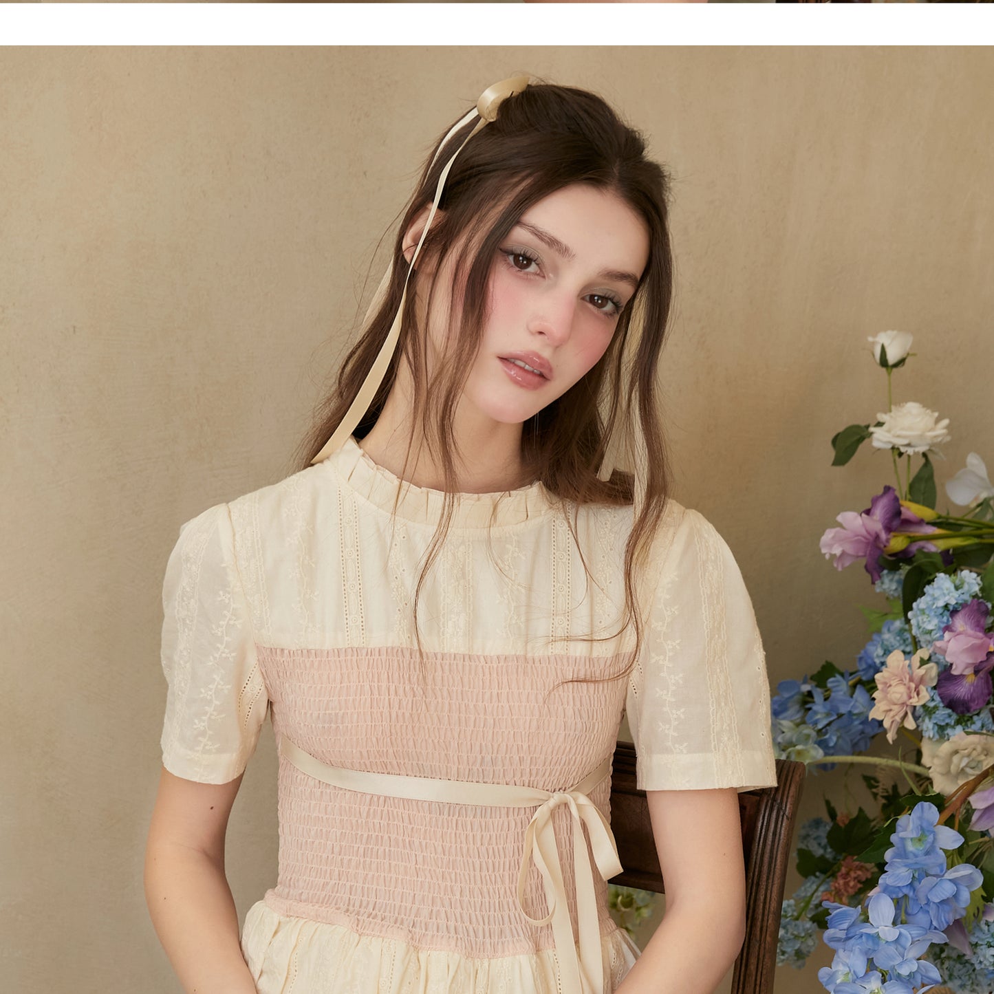 Embroidered Cotton Bubble Dress With Ribbon Bow