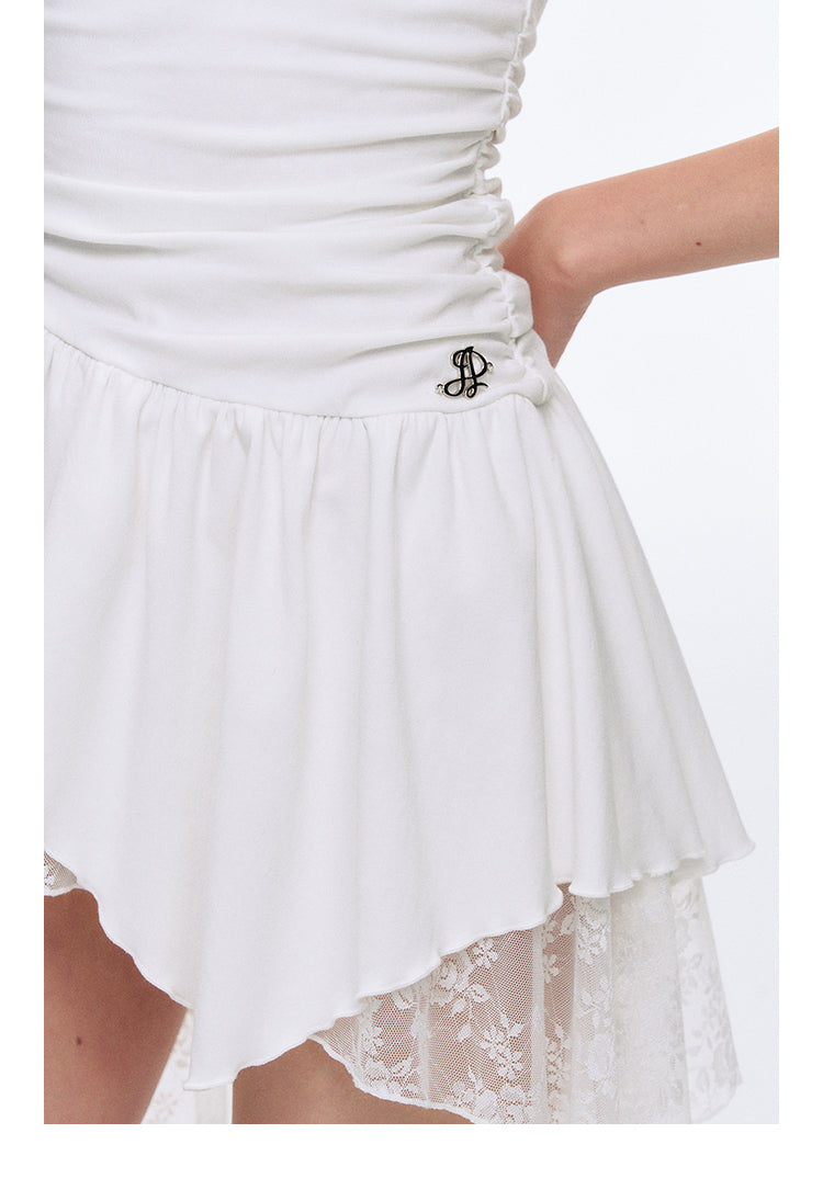 Asymmetrical Lace Detail One Shoulder Dress