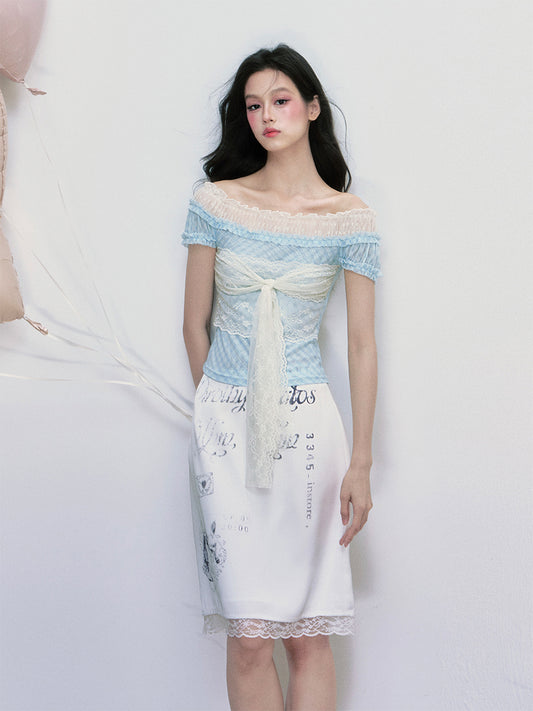 Plaid Off-Shoulder Layered Top With Lace Tie