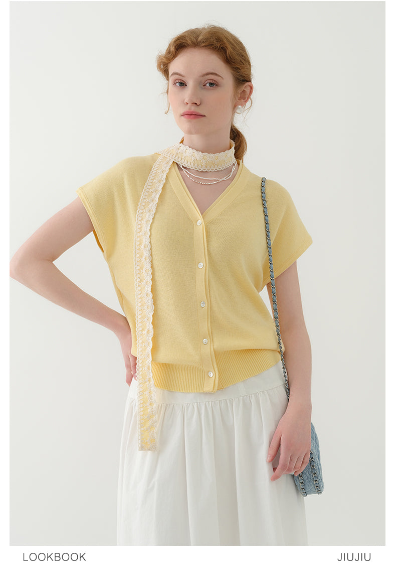 Knit Top In Silk Blend With Matching Lace Scarf