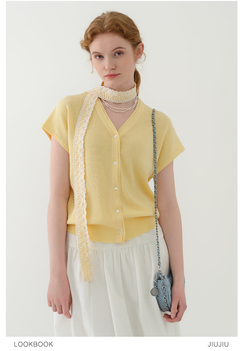Knit Top In Silk Blend With Matching Lace Scarf