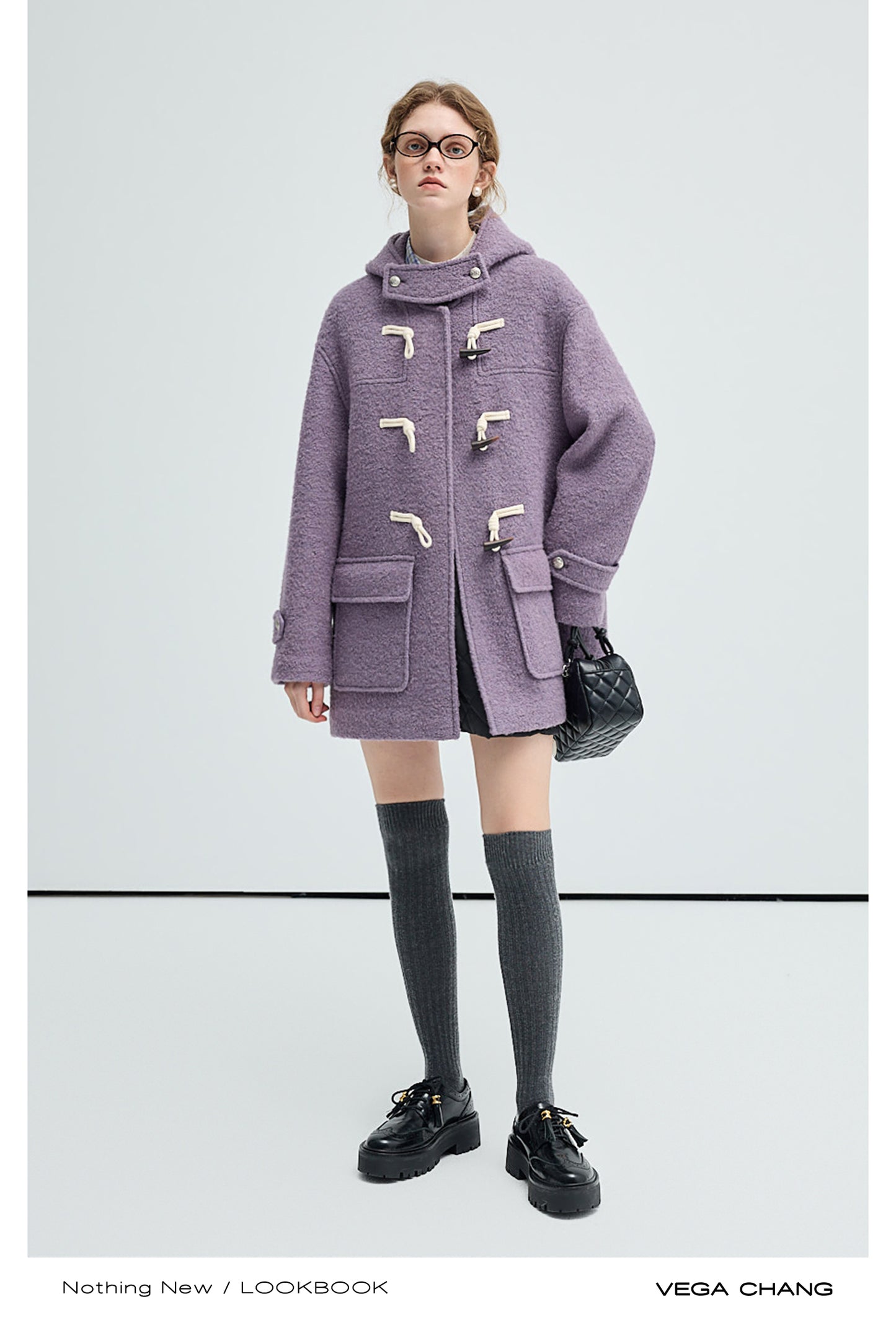 Short Bouclé Wool Blend Duffle Coat