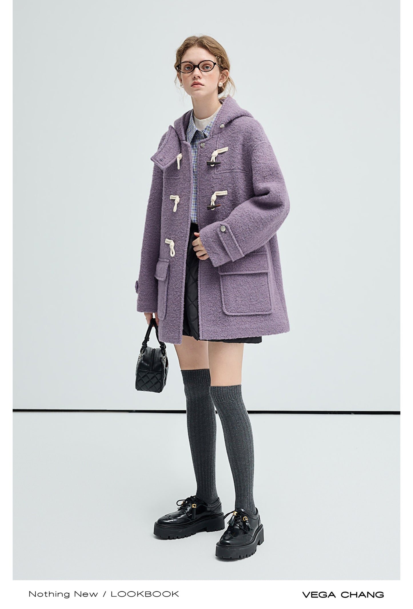 Short Bouclé Wool Blend Duffle Coat