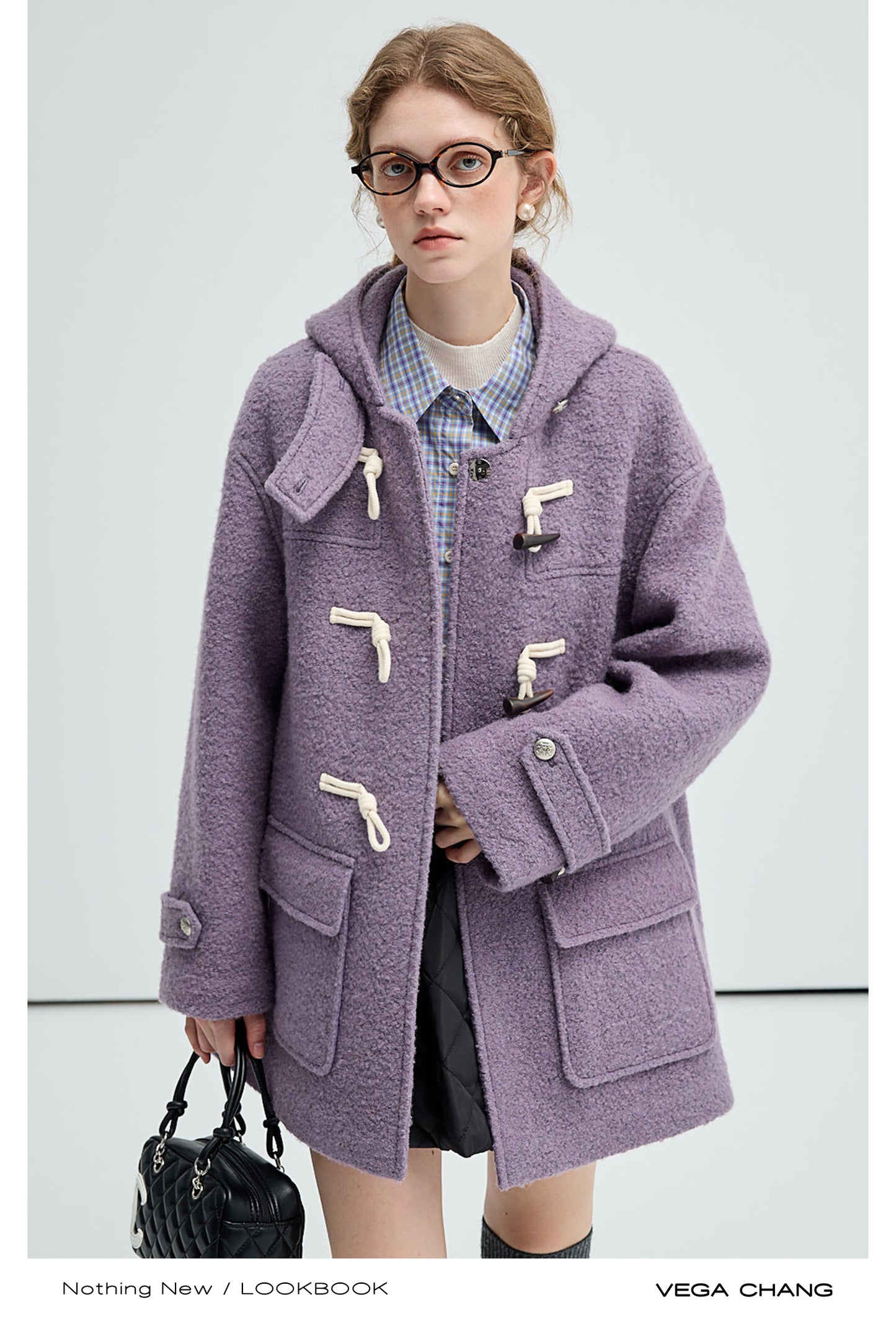 Short Bouclé Wool Blend Duffle Coat