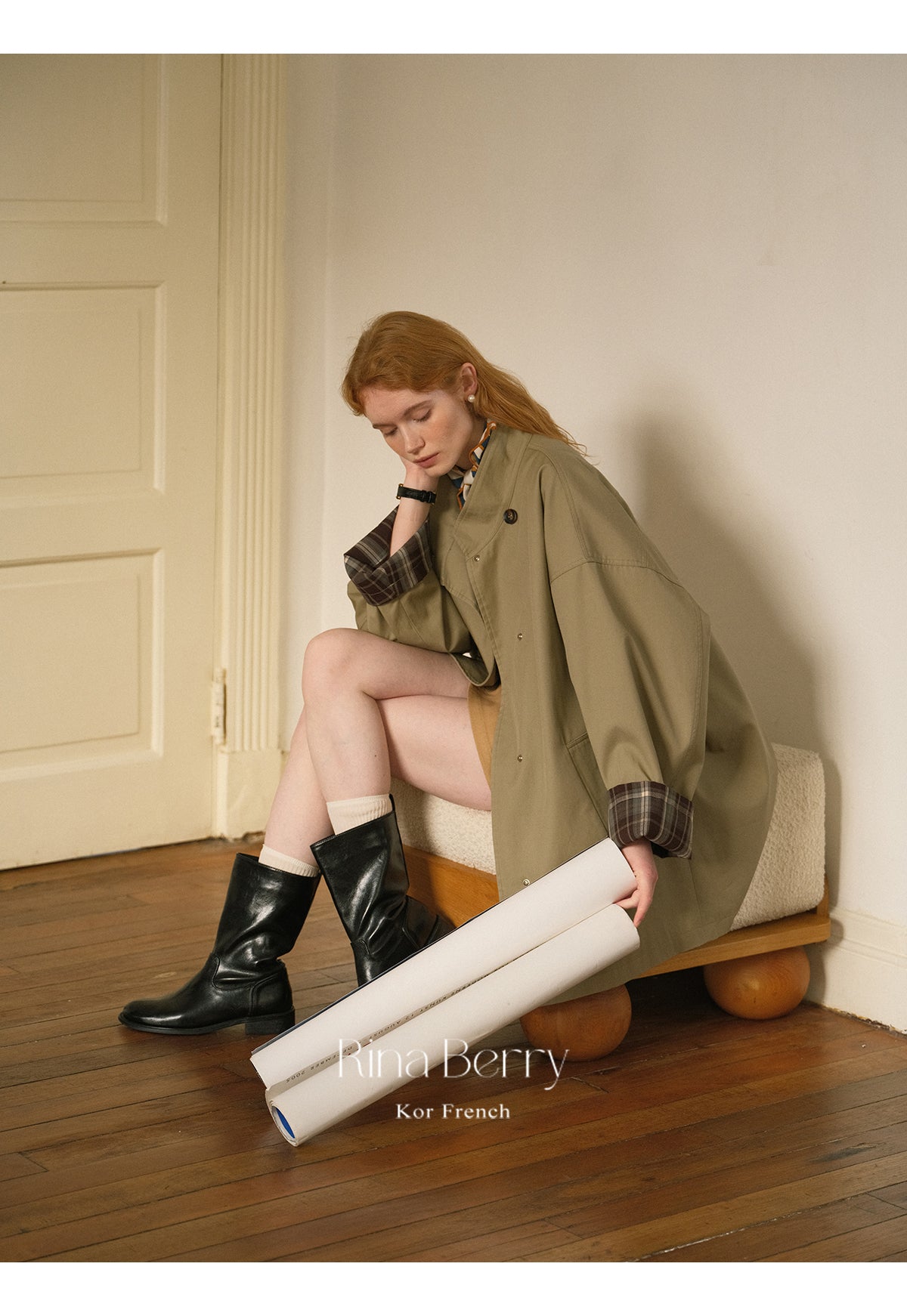 Plaid-Cuff Oversized Cotton Jacket