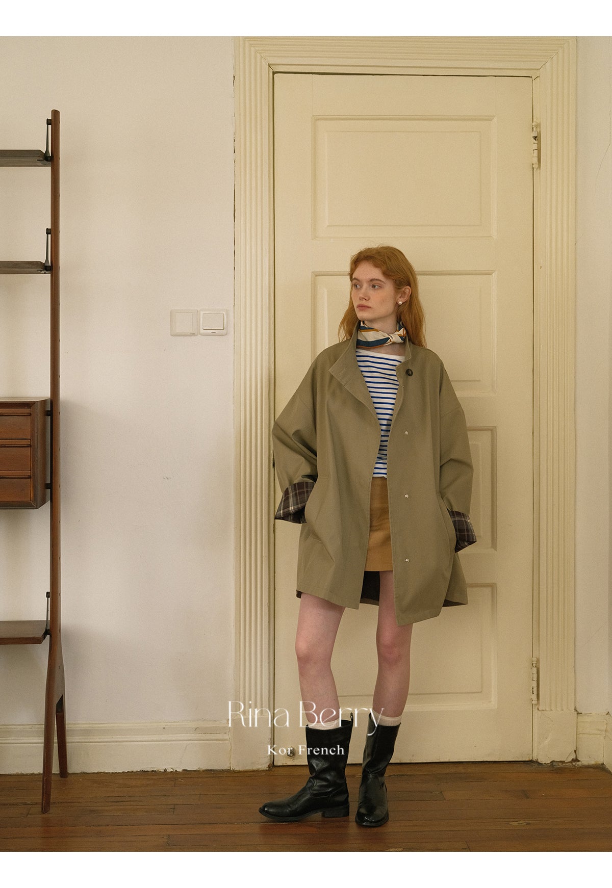 Plaid-Cuff Oversized Cotton Jacket