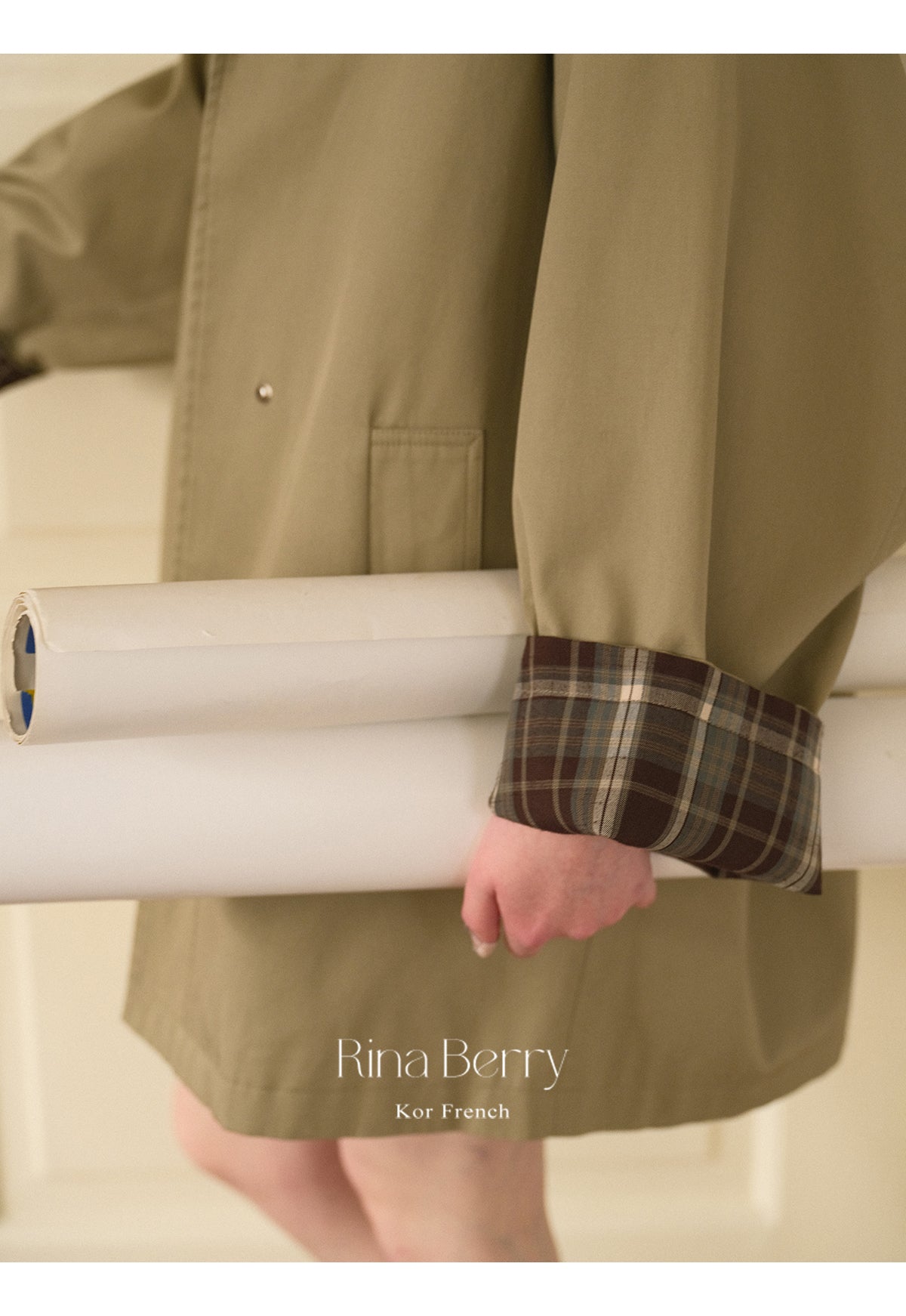 Plaid-Cuff Oversized Cotton Jacket