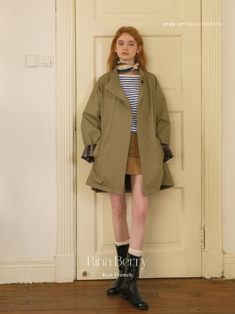 Plaid-Cuff Oversized Cotton Jacket