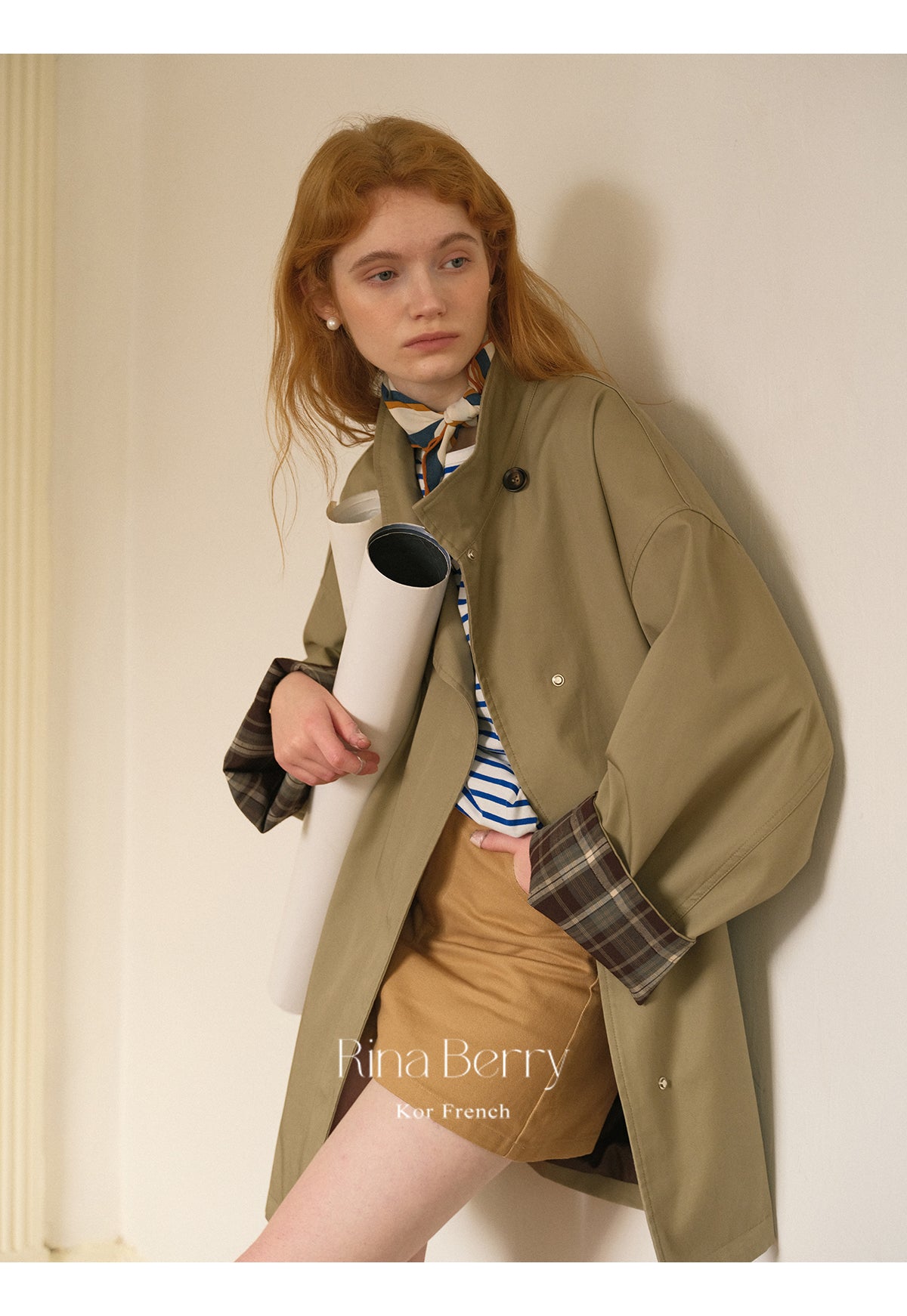 Plaid-Cuff Oversized Cotton Jacket