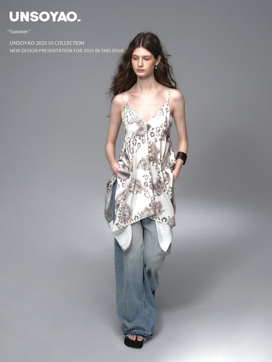 Asymmetric Satin Cami In Leopard Print