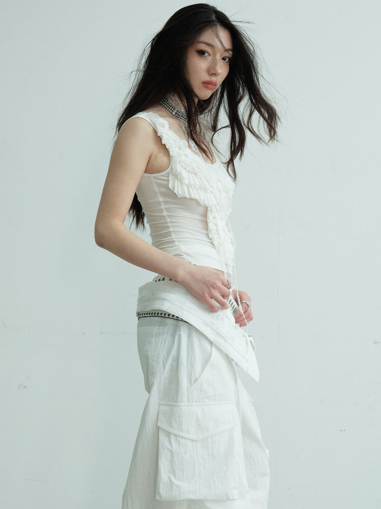 Ruffled Sleeveless U-Neckline Top