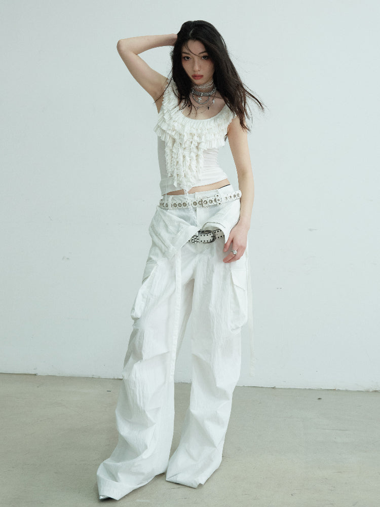 Ruffled Sleeveless U-Neckline Top