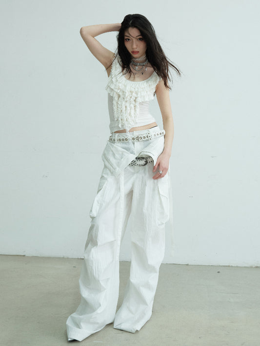 Ruffled Sleeveless U-Neckline Top