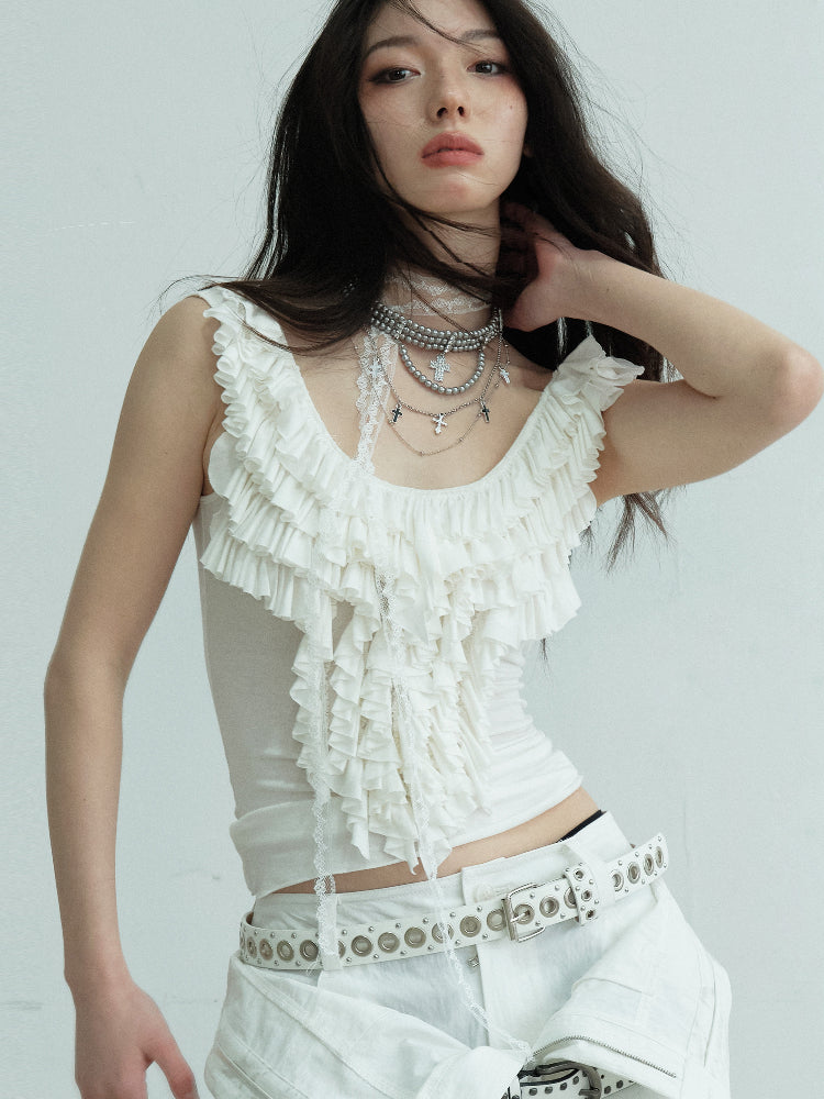 Ruffled Sleeveless U-Neckline Top