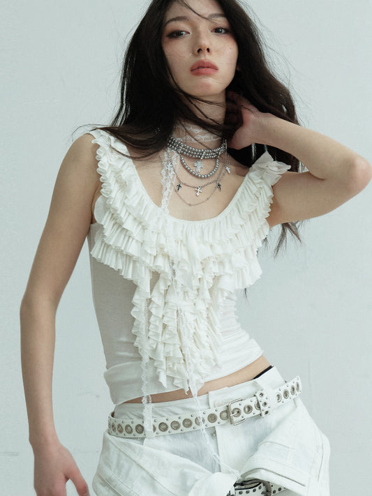 Ruffled Sleeveless U-Neckline Top