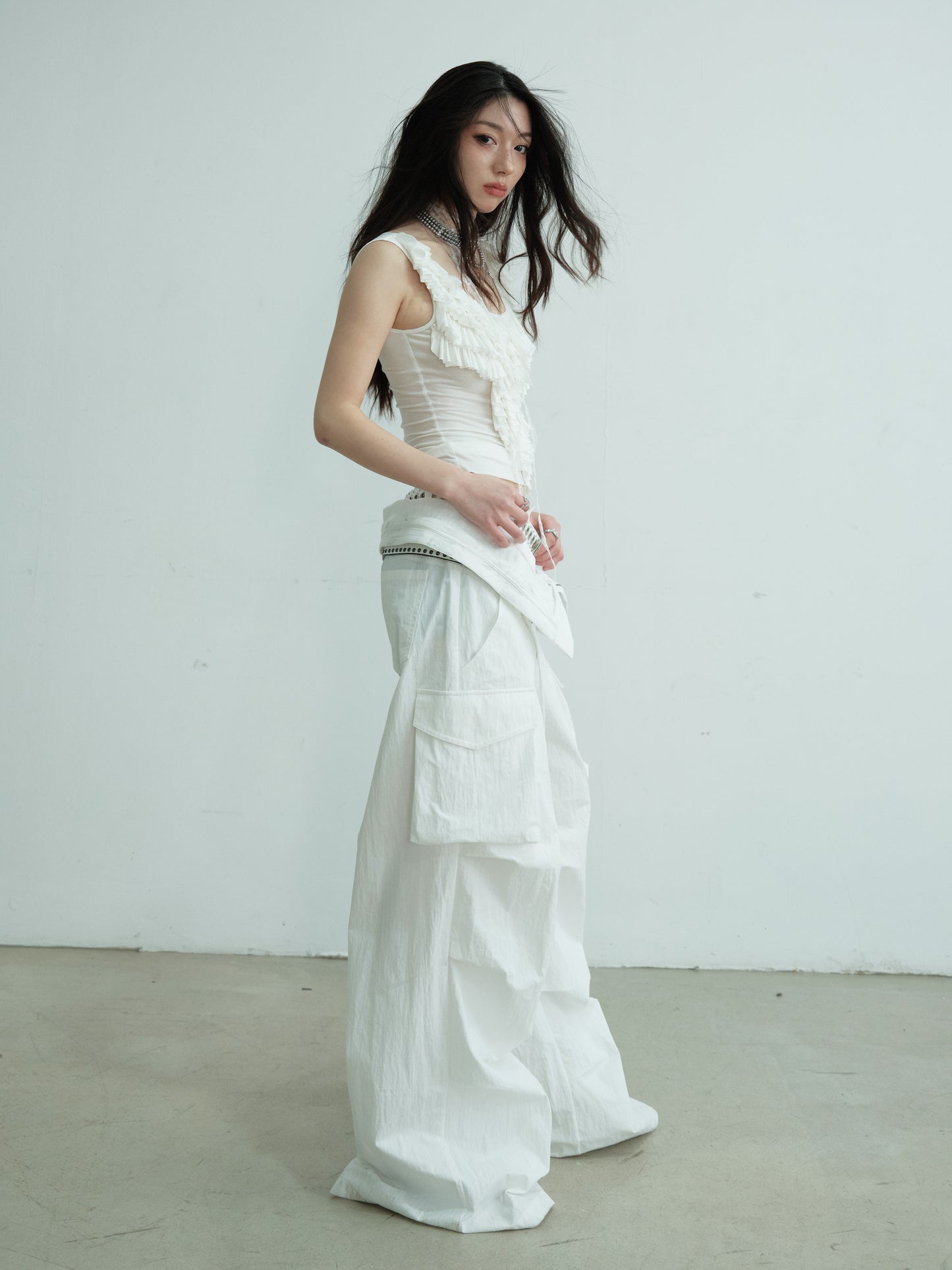 Ruffled Sleeveless U-Neckline Top