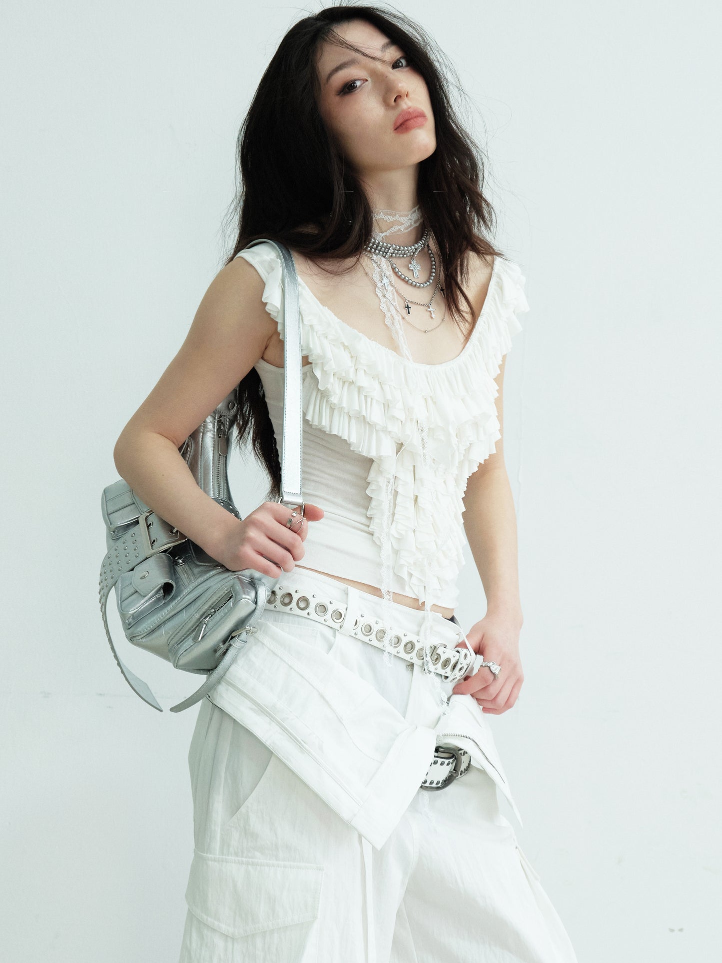 Ruffled Sleeveless U-Neckline Top