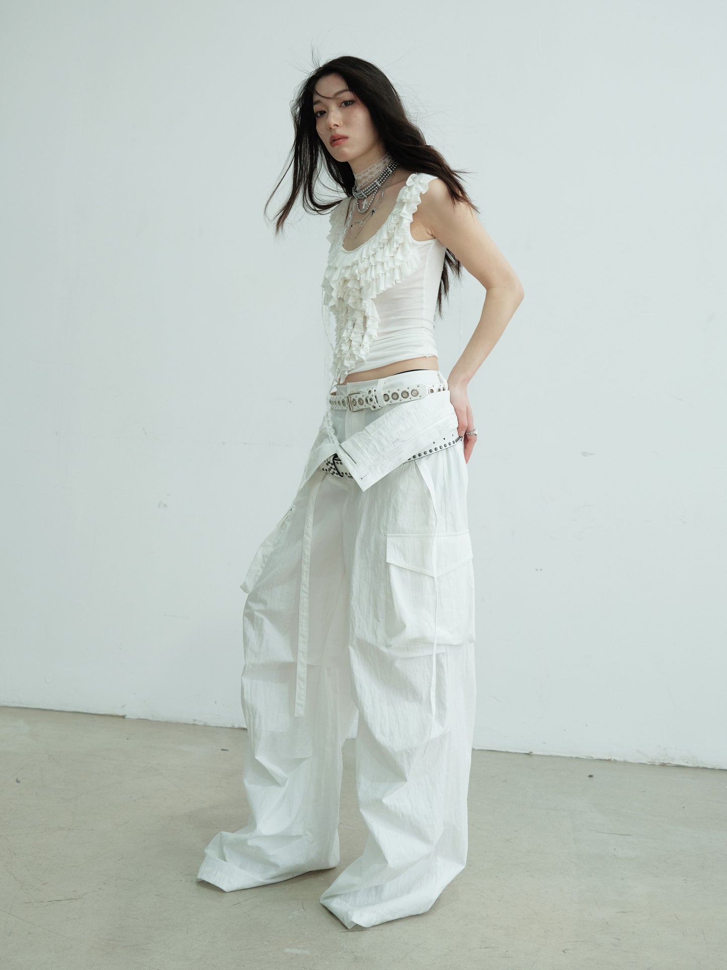 Ruffled Sleeveless U-Neckline Top