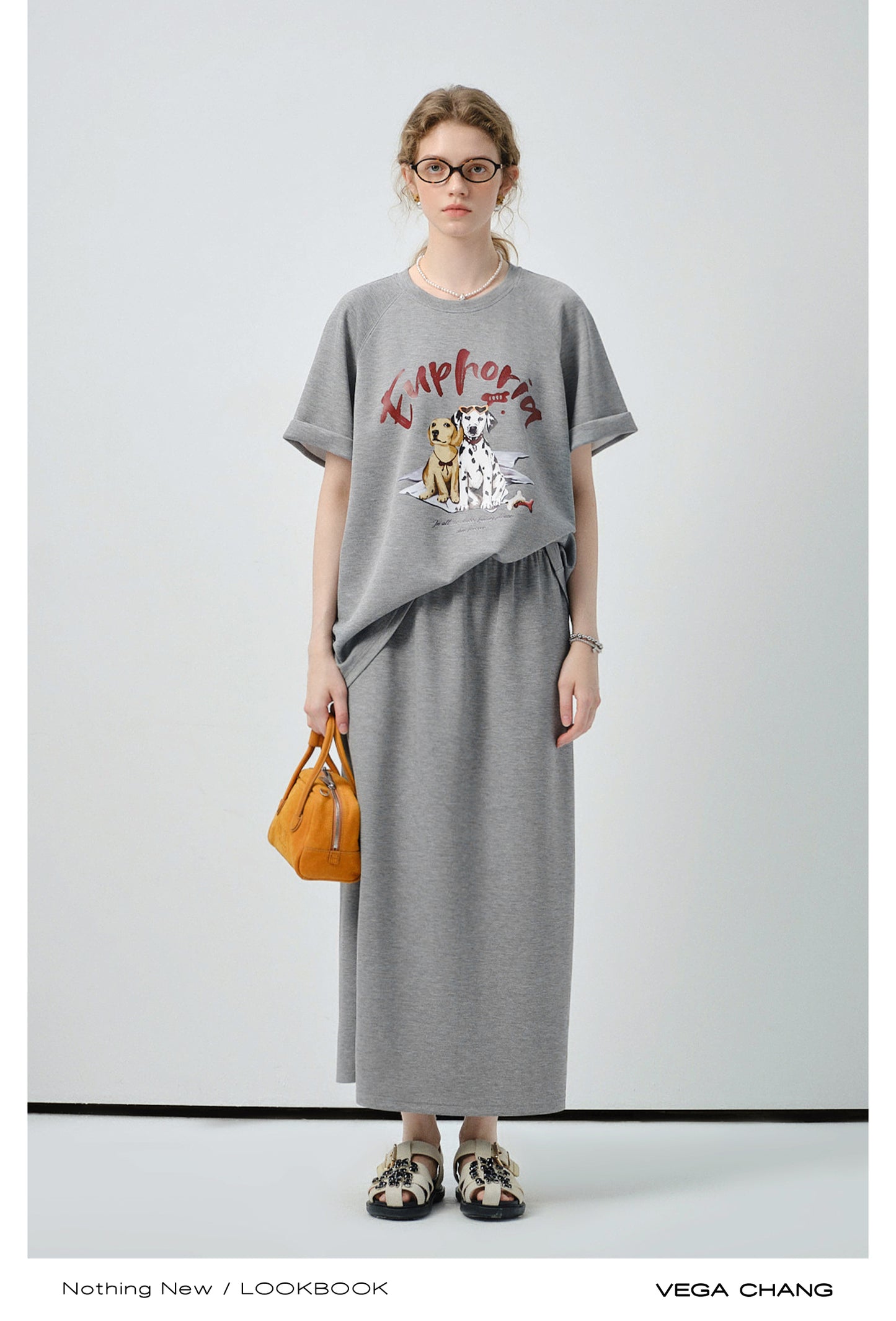 Dog Print Raglan T-Shirt & Matching Plain Skirt