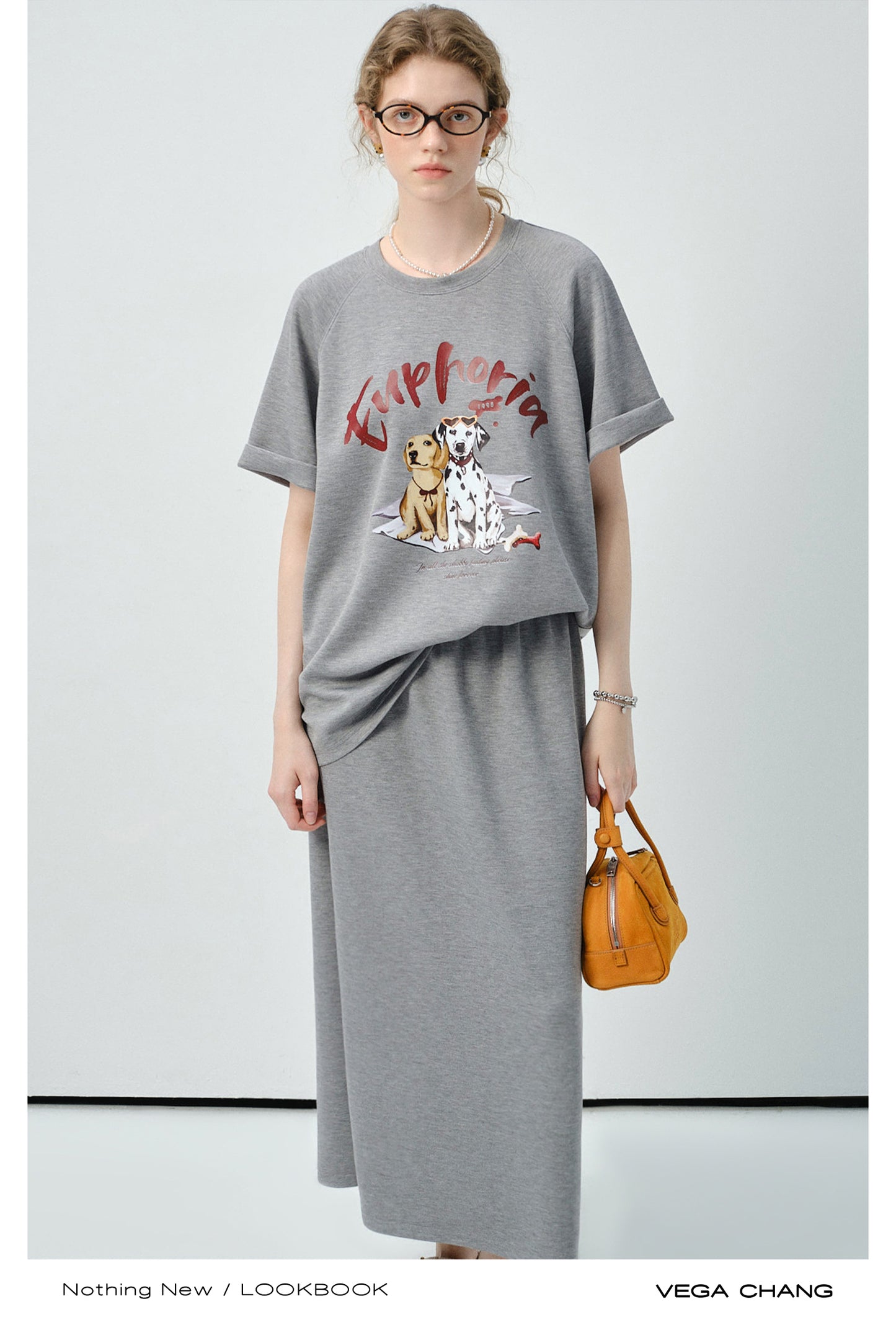 Dog Print Raglan T-Shirt & Matching Plain Skirt