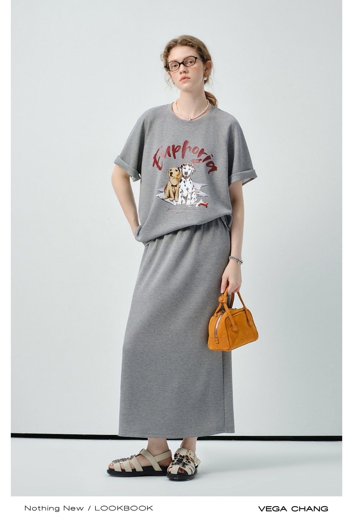 Dog Print Raglan T-Shirt & Matching Plain Skirt
