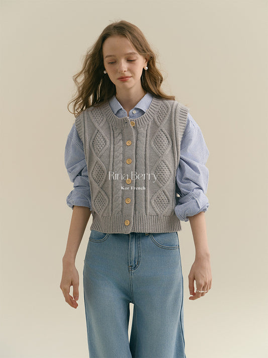 Button-Up Cable Knit Vest