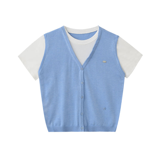 Silk Blend Faux Layered Vest T-Shirt