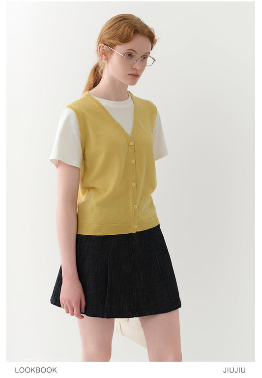 Silk Blend Faux Layered Vest T-Shirt