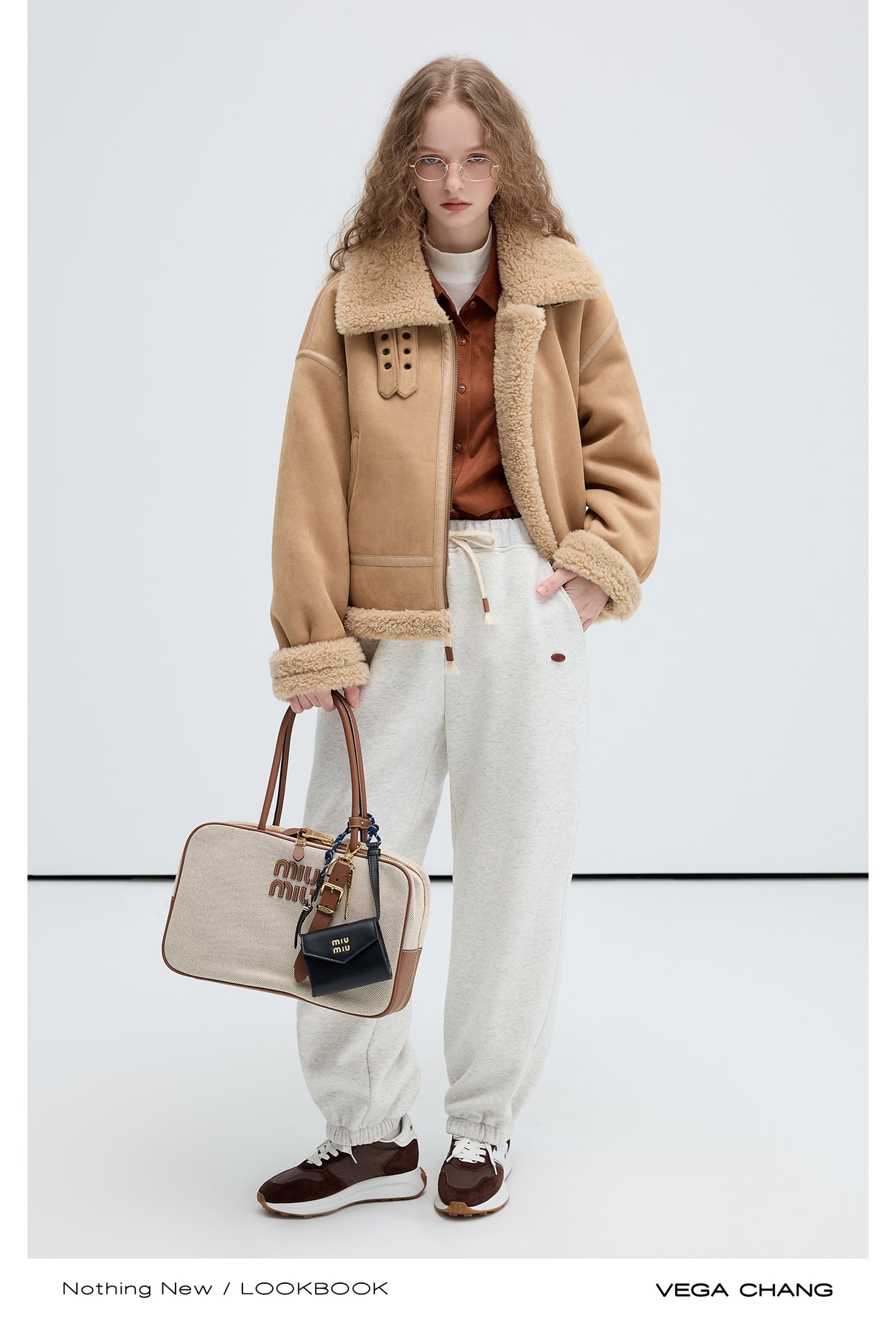 Faux Suede Shearling Jacket With Belted Collar