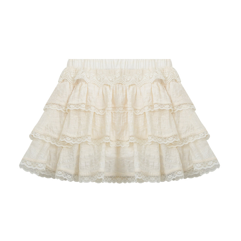 Lace Detail Tiered Fluffy Mini Skirt