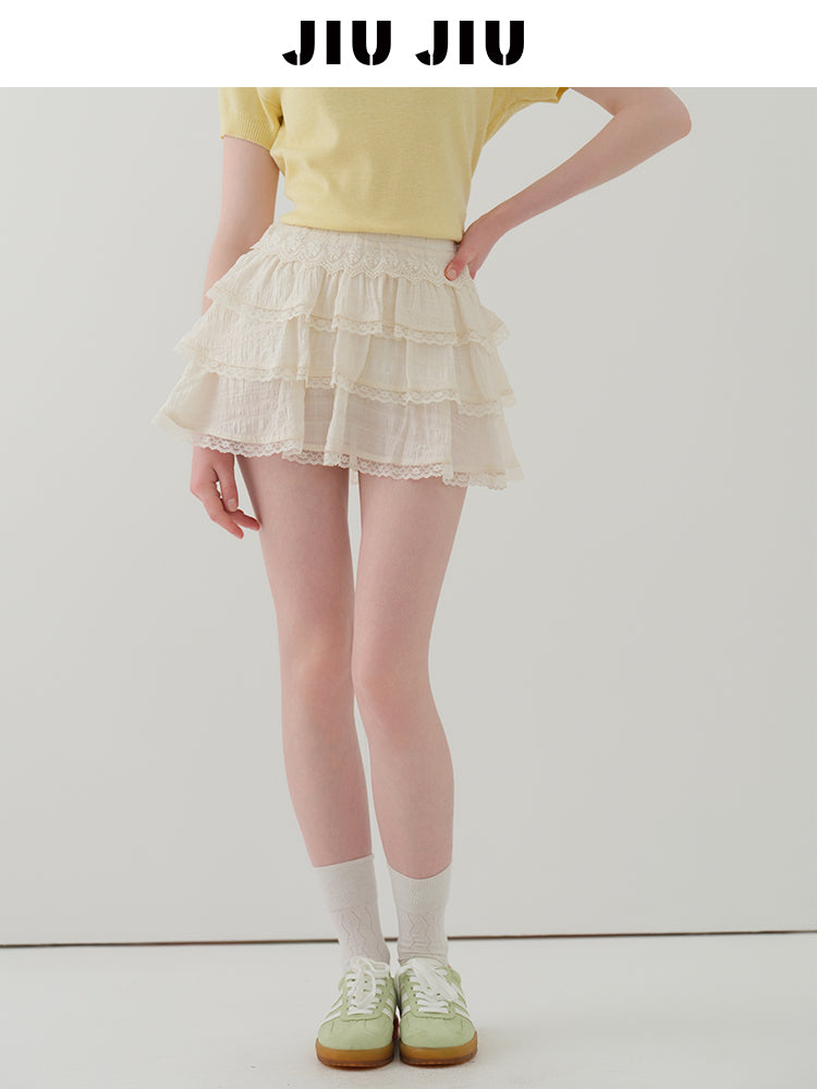 Lace Detail Tiered Fluffy Mini Skirt