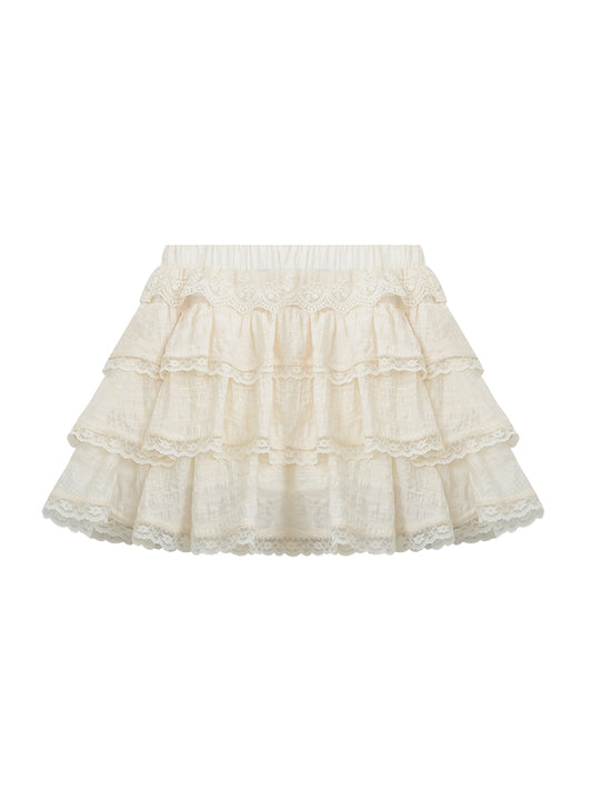 Lace Detail Tiered Fluffy Mini Skirt