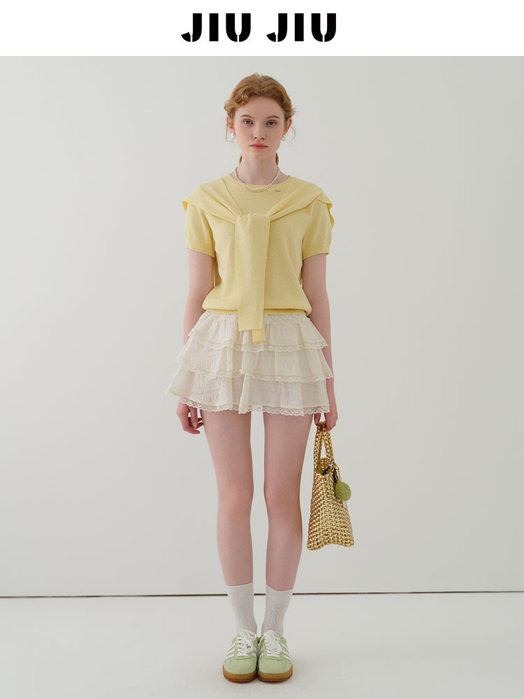 Lace Detail Tiered Fluffy Mini Skirt