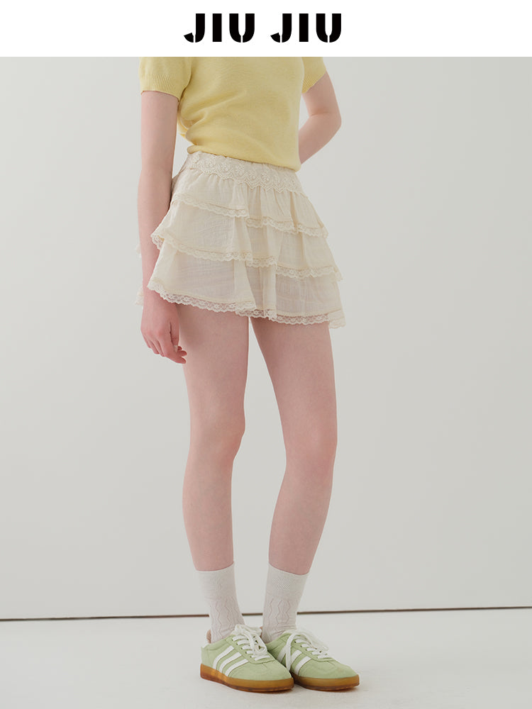 Lace Detail Tiered Fluffy Mini Skirt